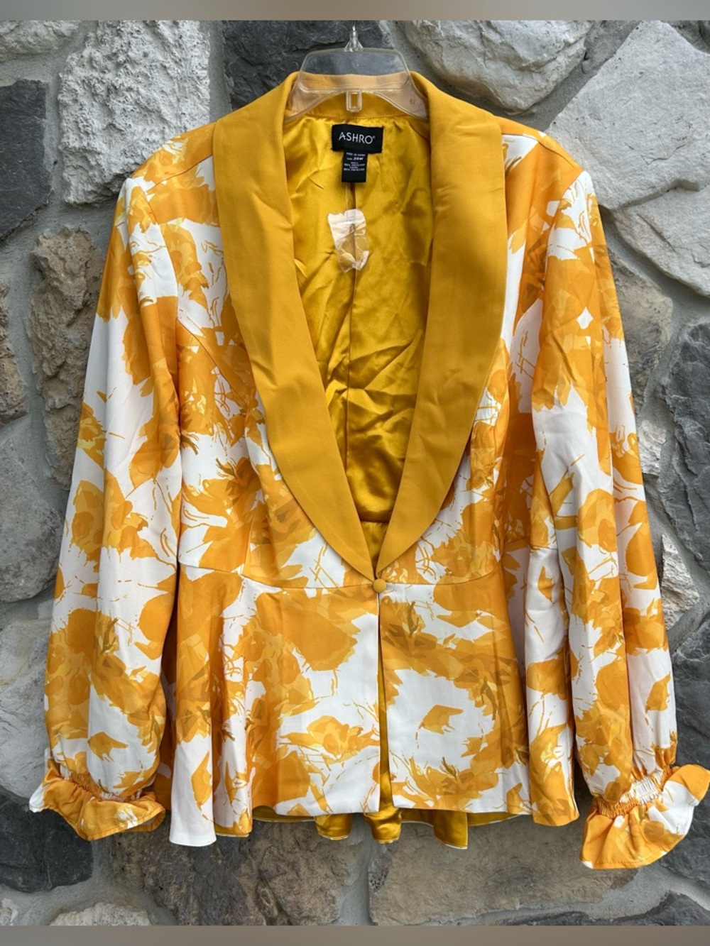 NEW Ashro Blazer Jacket 24W Yellow Floral Dressy Feminine Church Wedding Guest